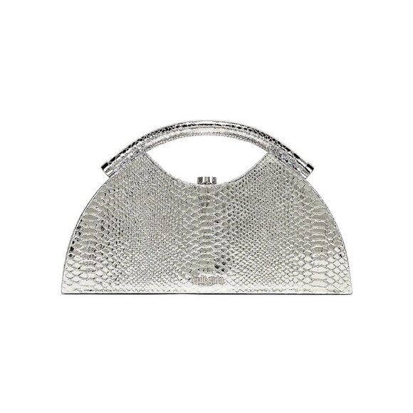 Cult Gaia Marjani Top Handle Bag in Silver Metallic Snake